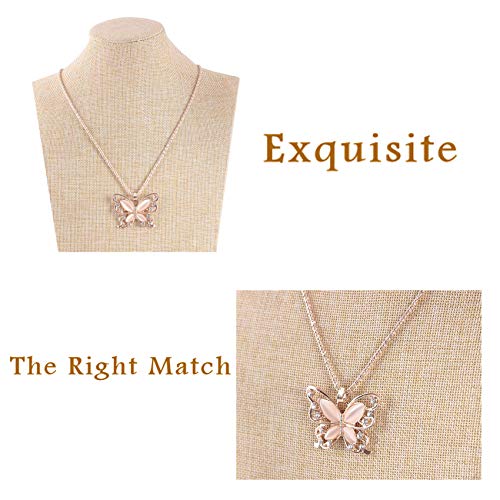 DHUDDUG Rose Gold Butterfly Rhinestone Inlaid Necklace for Women and Teen Girls