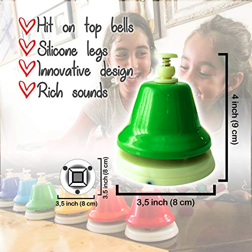 MINIARTIS Chroma Hand Desk Bells Set - Diatonic 8 Colorful Notes Hit on Top Feature Songbook, Carry Case Included Great Holiday, Birthday Gift for Kids - Thumbnail 2