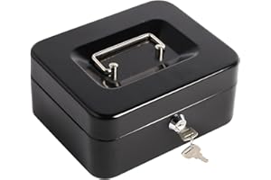 Kasten Cash Box With Money Tray and Key Lock, Money Organizer for Cash, 7.87"x 6.30"x 3.54", Small Black