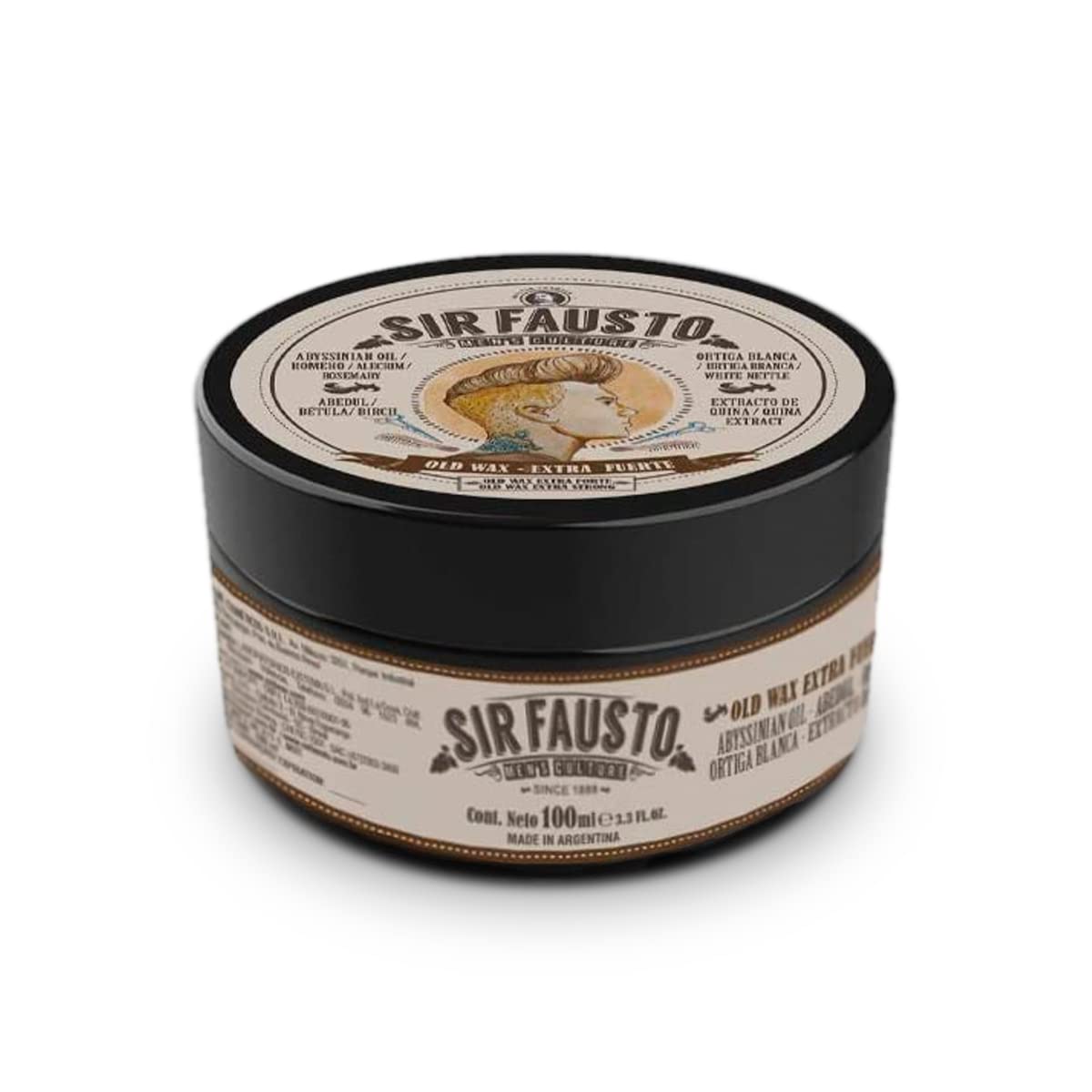 Sir Fausto – Old Wax for Men Extra Strong Hair – Ideal for Thick and Medium Hair – 100 ml – Strong Hold – 100% Natural with Quina and Birch Extract