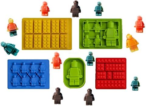 LEGO Molds - Set Of 5 Different Lego Themed Silicone Forms for Candy, Chocolate, Gummies, Ice cubes and many more.
