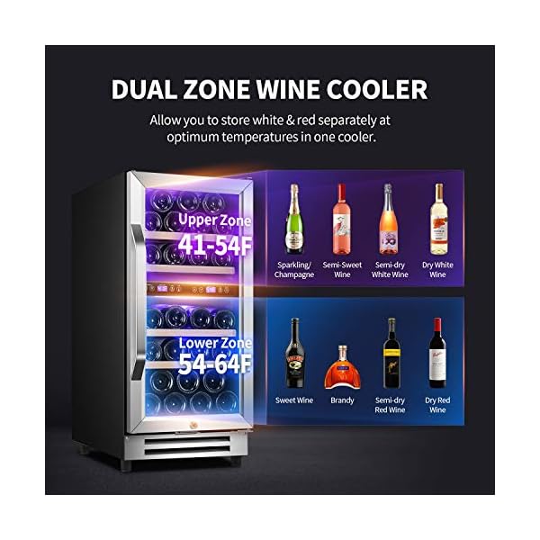 Karcassin-15-inch-Wine-Cooler-Refrigerator-Update-Version-Compressor-Wine-Bottle-Chiller--Dual-Temp-Zones--Stores-upto-28-Bottles