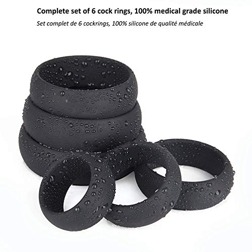 MON AMOUR Anneau de Pénis - Ring - Sextoys Homme Masculin Couple - Lot de 6 (Diamètre Différents) - Silicone Médical - Cockring - Augmente l’Érection - Retarde l’Ejaculation Orgasme - Qualité Premium