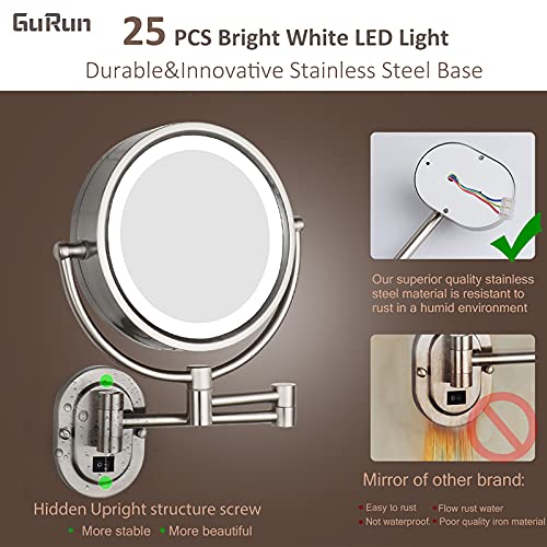 GURUN LED Lighted Wall Mount Makeup Mirror with 3X Magnification for