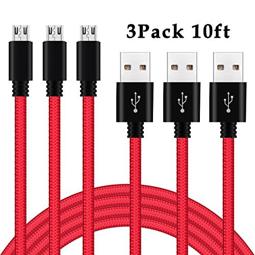 Micro USB Cable, Xcords 10FT Micro USB to USB Charger Cable Nylon Braided, Fast Sync and Charge USB Cable for Android/Windows/MP3/PS4/XBOX/Camera and other Device(3PACK) Micro USB Cable, Xcords 10FT Micro USB to USB Charger Cable Nylon Braided, Fast Sync and Charge USB Cable for Android/Windows/MP3/PS4/XBOX/Camera and other Device(3PACK)