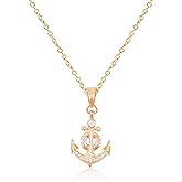 Fire beetle Gold Plated Rhinestone Flower/Anchor Pendant Necklace, Rhinestone Pendant Necklace Vacation Jewelry Gift for Women Girls