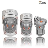 JBM BMX Bike Knee Pads and Elbow Pads with Wrist Guards Protective Gear Set for Biking, Riding, Cycling and Multi Sports Safety Protection: Scooter, Skateboard, Bicycle, Rollerblades (Silver, Child)