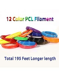 Wolfgray   Recambios de filamento 3D para bolígrafos (0.069 in, 12 colores diferentes para impresión 3D, cada color mide 136.2 ft, longitud total de 195 pies para bolígrafo de impresora 3D)