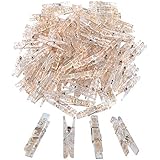 Mini Clothespins, 100 Pieces Clear Plastic Gold Glittered Utility Paper Clip, Photo Paper Peg Pin, Clothes Line Clips, Craft Clips, 3.5 x 0.5cm x 0.7cm
