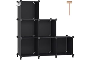 DINMO 6 Cubes Storage Organizer, Bookcase, Display Shelf with Wooden Mallet, Cabinet Storage for Kids, Adult, Office, Bedroom, Bathroom, Black