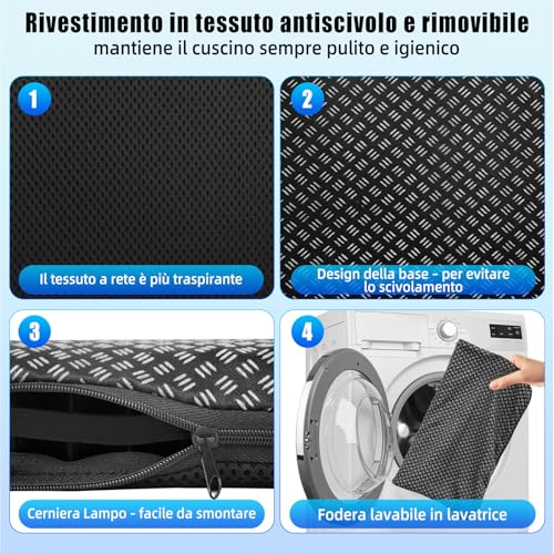 Cuscino per Sedia da Ufficio,Cuscino in Gel,Cuscino Antidecubito,a Nido d’ape-Antiscivolo,Traspirante e con Fodera Rimovibile,Adatto per Sedie da Ufficio,Sedili Auto e Sedie da Casa (nero, 42*39*4)