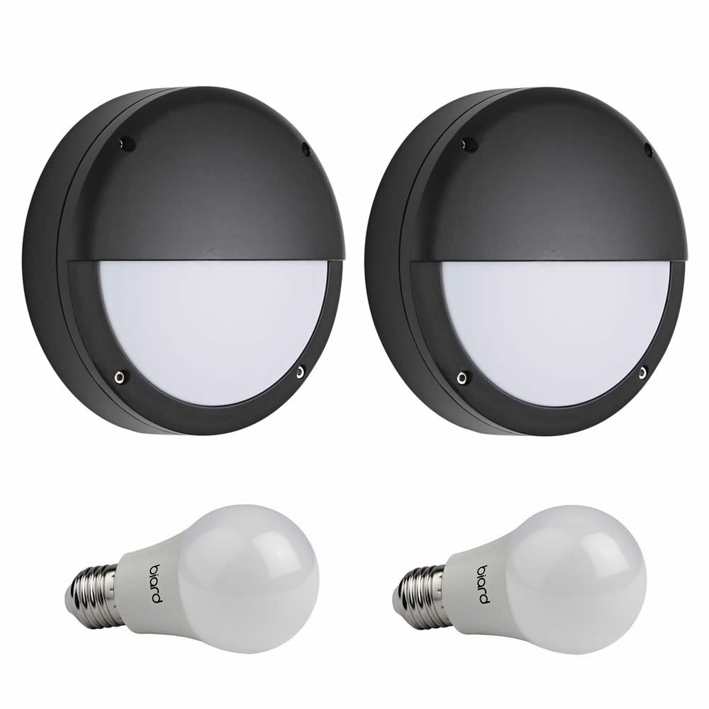 Biard Pack of 2 Eyelid IP54 Outdoor Round Bulkhead Wall Security Lights