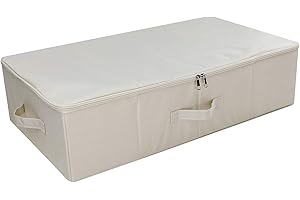iwill CREATE PRO Folding Under Bed Shoes Storage Organiser Bins with Lid, Underbed Clothes Organizer Basket, Garment Storage Boxes, Beige