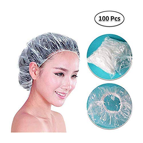 Disposable Shower Caps 100 Pcs Plastic Clear Shower Caps Bath Cap Hair Processing Waterproof