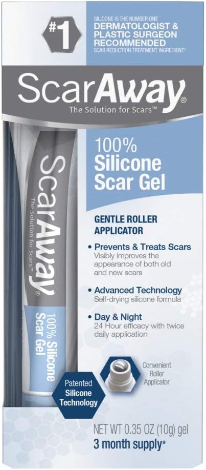 ScarAway 100% Medical-Grade Silicone Scar Gel for Face, Body, Surgical, Burn, Hypertrophic Scars, Keloids and Acne Scar Treatment, 0.71 Ounces, (20 Grams) : Scar Reducing Treatments : Beauty