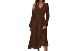 FSWGJFJJ Women Dresses,Women's Floral Print Boho Dress Long Sleeve Wrap V Neck Ruffle Belted A-Line Flowy Maxi Dresses