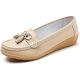 Women's Genuine Leather Platform Loafers Classic Casual Comfort Slip-On Shoes Soft Sole Dress Shoes