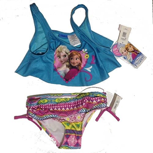 Frozen Elsa Girls Blue &amp; Pink 2 Piece Swimsuit-Small