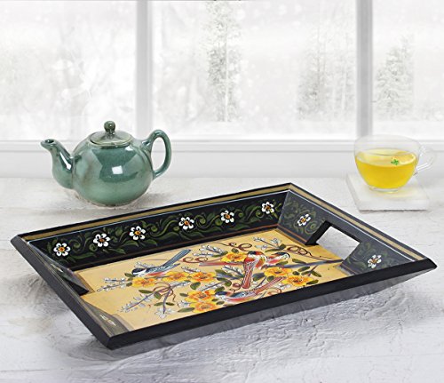 Store Indya Wooden Serving Tray Platter for Tea Snack Desert Kitchen Dining Parties Serveware Accessories (Green)