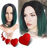 LOSMOEER Ombre Green Bob Wig Short Straight Synthetic Green Wigs Middle Part Natural Hair Wigs for Women None Lace Wig Cap (Ombre Green)