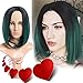 LOSMOEER Ombre Green Bob Wig Short Straight Synthetic Green Wigs Middle Part Natural Hair Wigs for Women None Lace Wig Cap (Ombre Green)