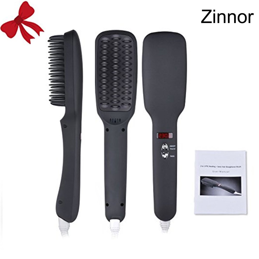 Zinnor Portable Electric Anti Scald Hair Straightener Brush Comb Straightening Hair Ionic Hair Care Faster Straightening Styling Tools Ceramic Heating Adjustable Temperature