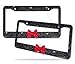 Zento Deals Shiny Bling Women License Plate Frame- Crystal BlackRhinestones with Red Ribbon Bow- 2-Pack Premium Quality License Plate Cover with Mounting Screws (C-red Bow)