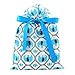 VZWraps Elephants Reusable Fabric Gift Bag for Baby Shower, Child’s Birthday, or Any Occasion (Standard 10 Inches Wide by 15 Inches High, Turquoise Blue)