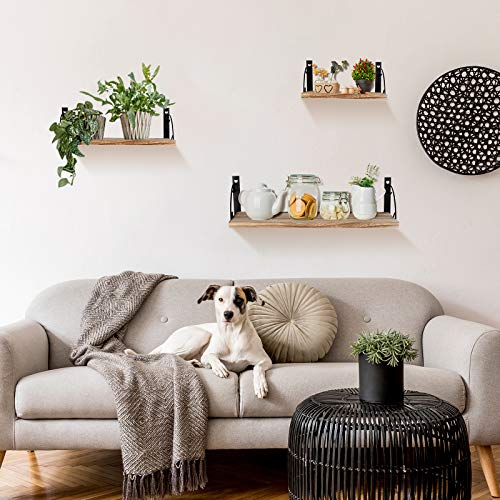 UHNDY Floating Shelves, Wall Mounted Set of 3, Paulownia Storage Shelf, Rustic Wood Wall Hanging Shelves, Above Storage for Kitchen, Bathroom, Living Room and Bedroom