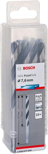 Bosch PointTeQ HSS Twist Drill Bit 7.6 mm 75 mm 117 mm 10 pcs