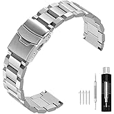 Kai Tian 18mm 20mm 22mm 24mm 26mm Stainless Steel Watch Band, Quick Release Brushed Finish Metal Watch Strap Double Buckle Bracelet Black Silver Gold Blue for Men Women