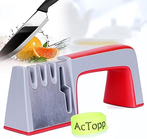 AcTopp Knife Sharpener Edge Grip for Straight and Serrated Knives, 2 Stage Diamond Coated Sharpening Wheel System for Knives (Red)