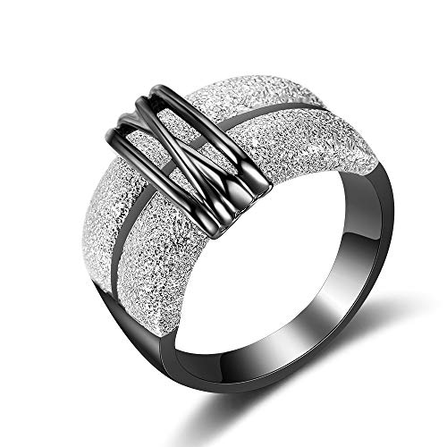 dnswez 2 Tone Silver and Gold Diamond Rings Bead mat Wide Band Statment for Women