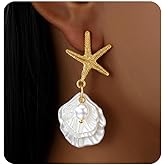 14k Gold Plated Starfish Dangle Earrings with Pearl, Gold Shell Coastal Jewelry, Elegant Beach Wedding Earrings for Women, Stylish Seaside-inspired Accessories