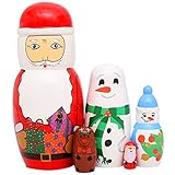 Moonmo 5pcs Wooden Russian Nesting Dolls Santa Claus Nesting Dolls Matryoshka Dolls