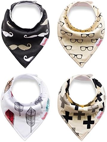 Baby Bandana Drool Bibs by Nibble Adjustable Snaps for Boys/Girls/Unisex 4-Pack of Absorbent Organic Cotton design bibs 3-24 Months