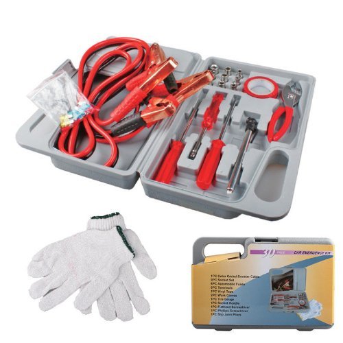 29 Pieces Emergency Roadside Car Tool Kit Jumper Drivers Cables Gloves Socket
