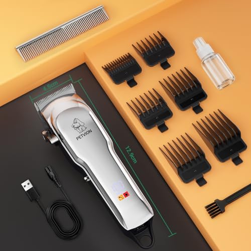 Professional Clippers for Dogs and Cats Wireless Silent LED Display | Pet Clipper for Long and Thick Hair Stainless Steel Blades 6 Combs Motor Guide 7000 RPM Pet Grooming Kit