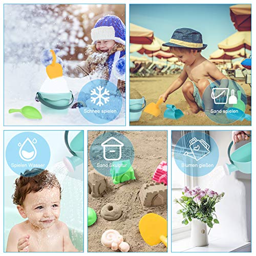 GOLDGE Sand Toy Set, 29 Pieces, Colourful Beach Toy, Sand Toy Set with Car Bucket, Castle Shapes, Mesh Bag, Water Toy for Boys and Girls