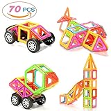 ThinkMax 70 Pieces Magnetic Building Blocks Set Educational Construction Stacking Toys Car Wheel Set