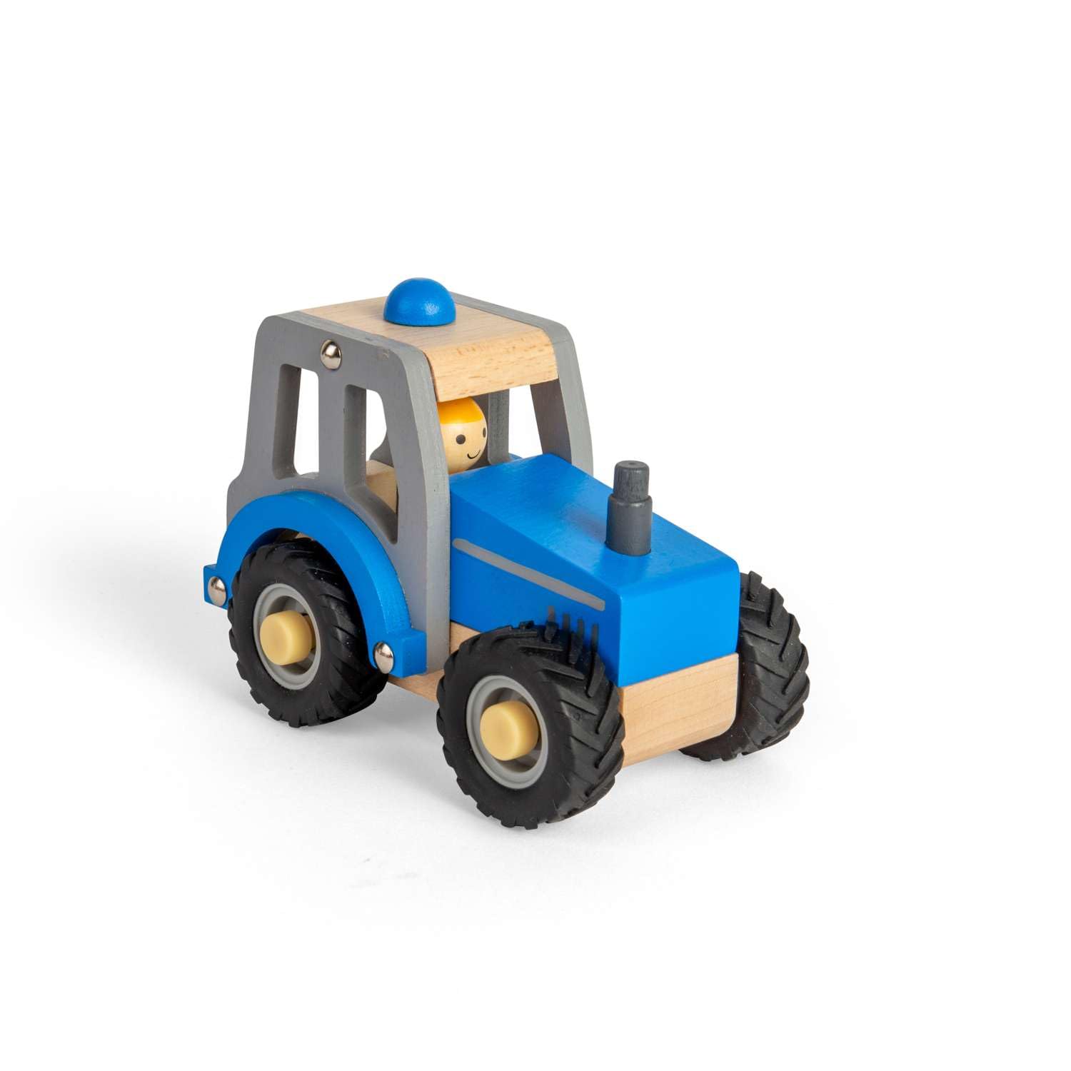Bigjigs Toys Mini Blue Tractor - Wooden Farm Vehicle with Realistic Rubber Wheels & Farmer Driver Figure, Kids Toy Tractors & Trucks, Gifts For Toddlers, Age 12+ Months — image 1