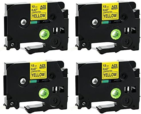 coLorty TZe-631 TZe631 TZ-631 TZ631 1/2 Inch Black on Yellow Laminated Compatible Brother P-touch TZe Label Tape 12mm x 8m (0.47" x 26.2ft) 4 Pack