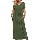 LONGYUAN Women's Plus Size Maxi Dresses for Curvy Women Summer Short Sleeve Casual 2026 Long Dress XL-6XL