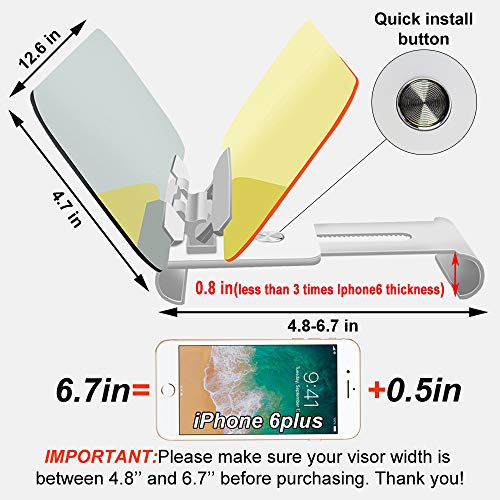 SUUKAA HD Anti-Glare Car Visor,2 in 1 Day and Night Anti-Dazzle Driving Sunvisor,Quick Install Button,Angle Adjustable Goggles Mirror,for Saloon Car,Wagon,Small Car,Small SUV,4.7''x12.6''