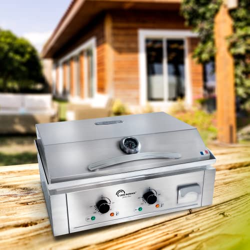 LITTLE BALANCE 8473 Aquitaine Pro Plus, Professional Electric Plancha, 2 Cooking Zones, Lid, 3500 W, Made in France, All Stainless Steel
