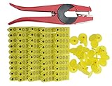 WGCD 1-100 Number Plastic Livestock Ear Tag Animal Tag and 1pcs Ear Tag Applicator for Goat Sheep (Yellow)
