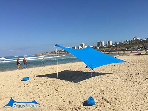 ZiggyShade Family Beach Sunshade - Lightweight Sun Shade Tent with Sandbag Anchors & 4 Free Pegs | UPF50+ UV Quality Lycra Fabric | Large & Portable | Canopy for Parks & Outdoors (Sky Blue, Jumbo) - Thumbnail 5