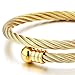COOLSTEELANDBEYOND Elastic Adjustable Gold Color Stainless Steel Twisted Cable Open Cuff Bangle Bracelet for Men Women