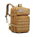 Z ZTDM Outdoor Large 40L Tactical Backpack Military, 3 Day Assault Pack, Bug Out Survival Bag, MOLLE Rucksack for Travel Picnics, Heavy Duty & Waterproof 900D Oxford, USA Flag Patched (40L Tan)