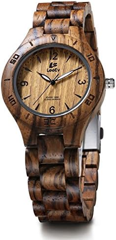 LeeEv Watch EV1986C Womens Luxury Natural Zebra Sandal Wood Quartz Light Weight Vintage Wooden Wrist Watch (EV1986C)
